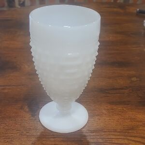 Anchor Hocking Whiye Molk Glass Hobnail & Ladder Water Goblet